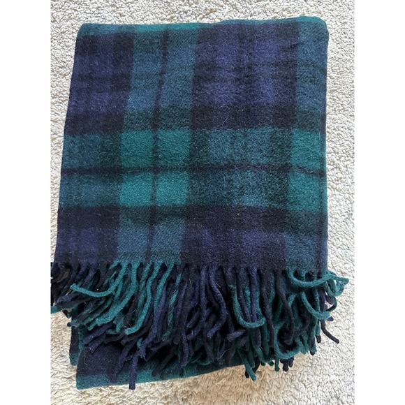 Vintage Pendleton Wool Throw Blanket Plaid 52x72” fringed dark blue green - Picture 8 of 12